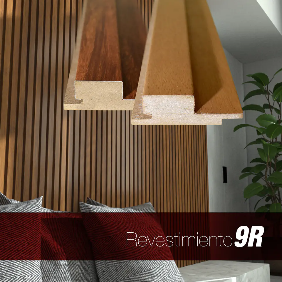 Revestimiento Interior Perfil 9R MDF Enchapado Encina Roja 25x80 mm x 2.4 m 2