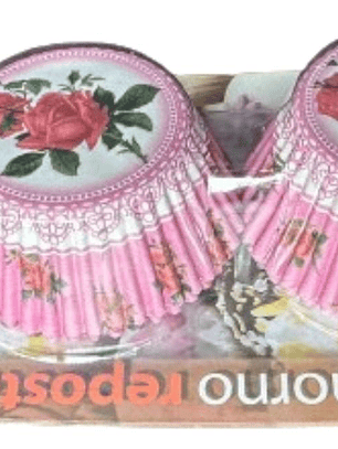 Capsulas Cupcake Diseño F Rosa-tallo 100 Un