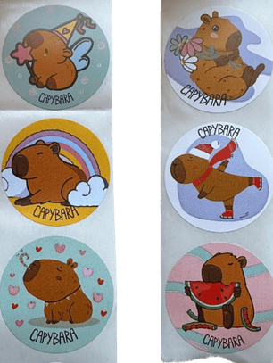 Sticker Capibara 6 Diseños 38mm 100un