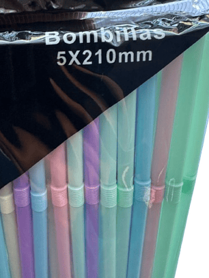 Bombilla Multicolor Pastel 2,5x16cm Plastico 100un