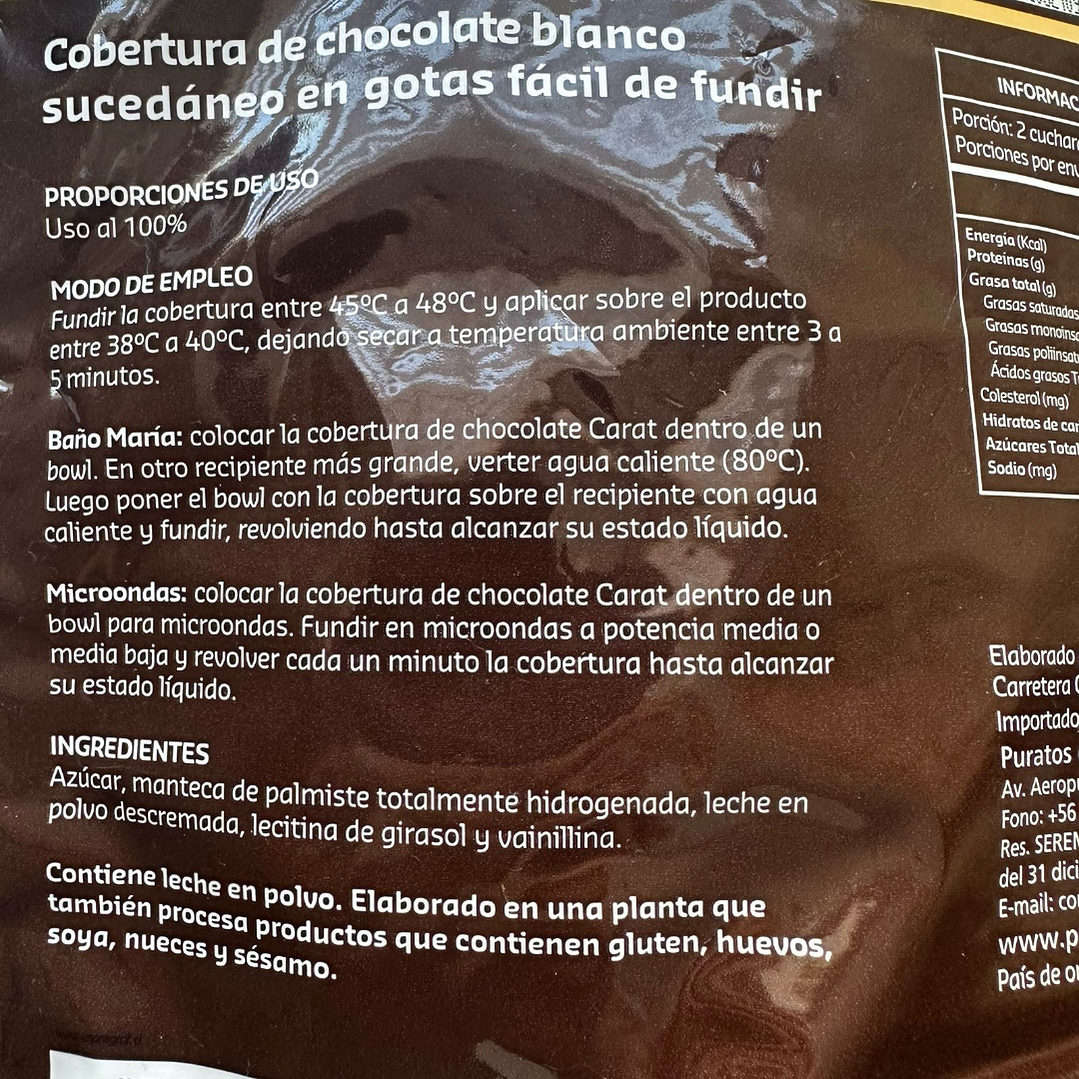 Gotas Chocolate Sucedaneo Blanco Pastel Carat 1kg 3