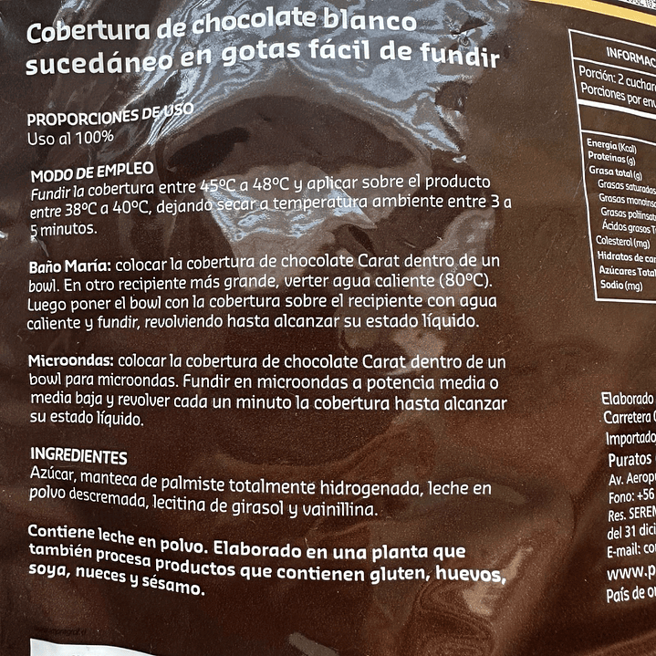 Gotas Chocolate Sucedaneo Blanco Pastel Carat 1kg 3