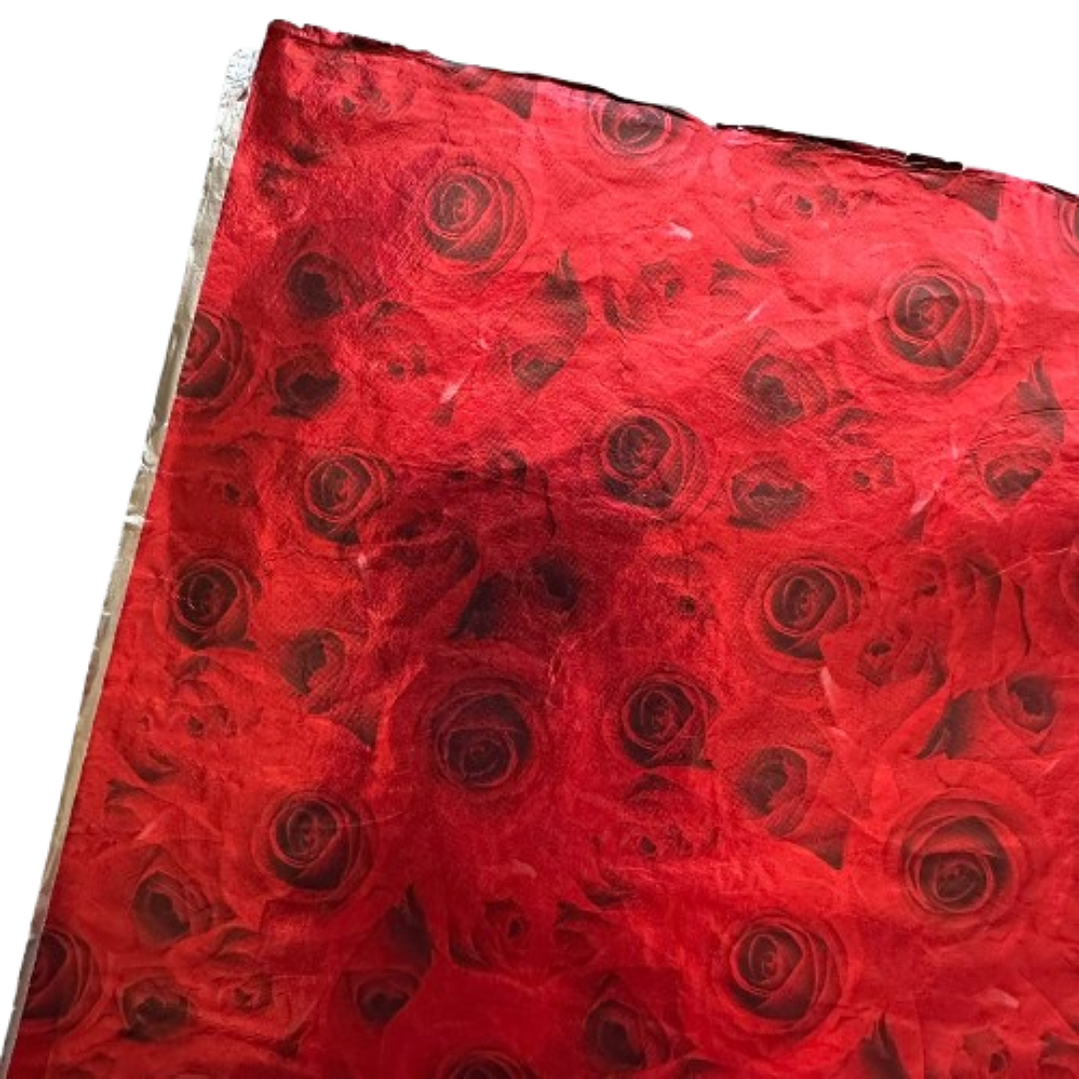 Pack 5 Pliego Papel Aluminio Rojo Rosas 43x58cm 2