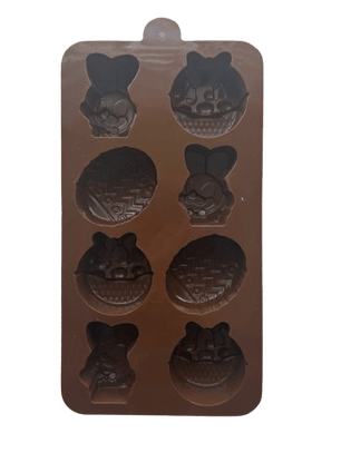 Molde Silicona Huevitos Conejos y Canastas 8 cav