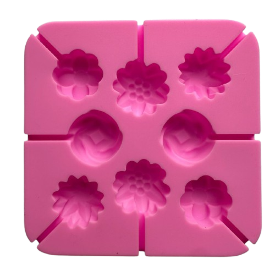 Molde Silicona Mini Cake Pop Flores 8 Cavidades 12,7x12,7cm 1