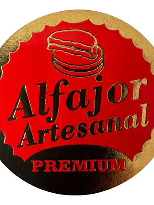 Sticker Alfajor Rojo-Dorado 100un 38mm