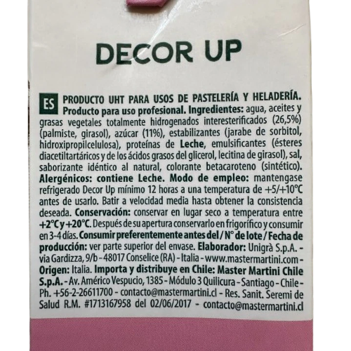 Crema Vegetal Para Batir Decor Up Master Martini 1L 2