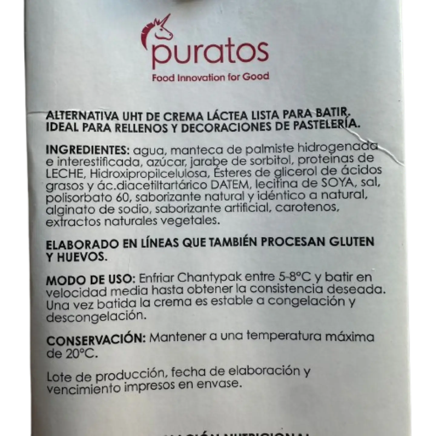 Crema Vegeral Para Batir Chantypak Puratos 1L 2