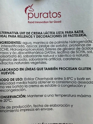 Crema Vegeral Para Batir Chantypak Puratos 1L