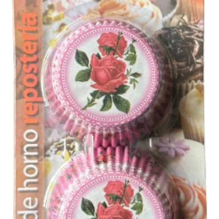 Capsulas Cupcake Diseño F Rosa-Tallo 100un E110xIn52mm 1
