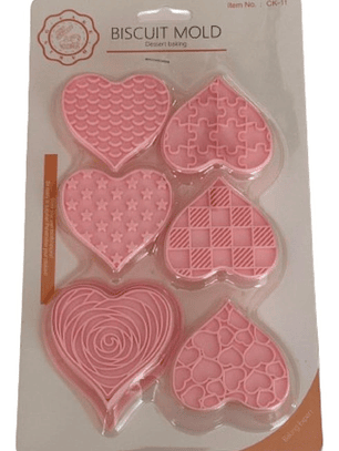 Cortador Galletas Corazones Estampados 6 Diseños