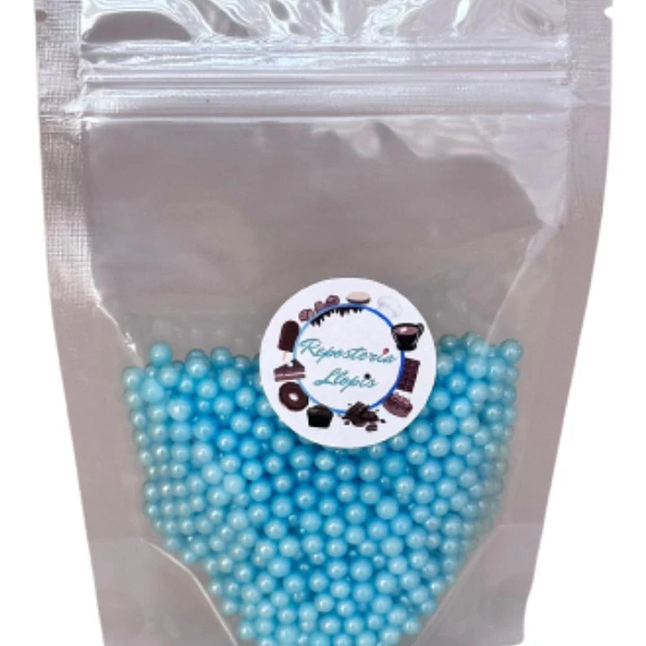Perlas Celeste Brillante Comestibles 4mm 70g 1
