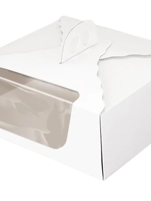 Pack 5 Caja Torta Mediana Ventana Cartulina Cuadrada 35x12cm