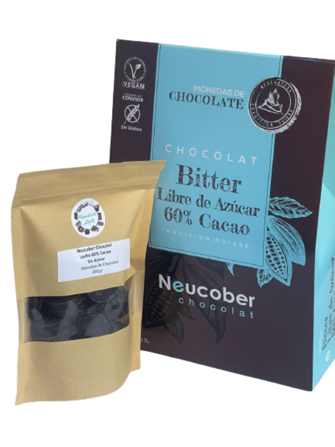 Chocolate 60% Cacao Amargo Sin Azucar Monedas Neucober 200g