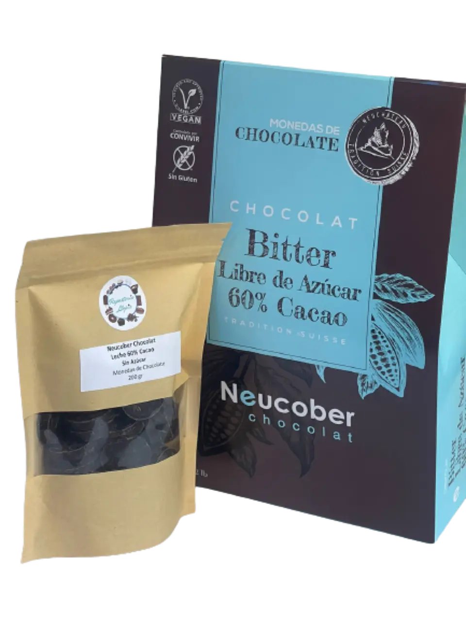 Chocolate 60% Cacao Amargo Sin Azucar Monedas Neucober 200g 1