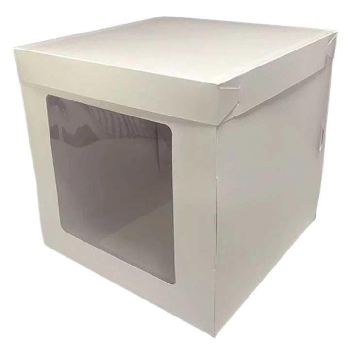 Caja Mini Torta Cubo Con Ventana Cartulina Blanca 15x15x15cm 1