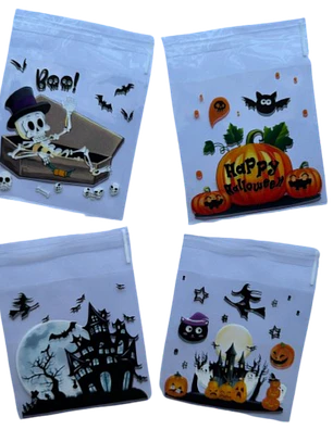 Bolsas Halloween A Celofan Autoadhesivas 100un 10x10+2cm