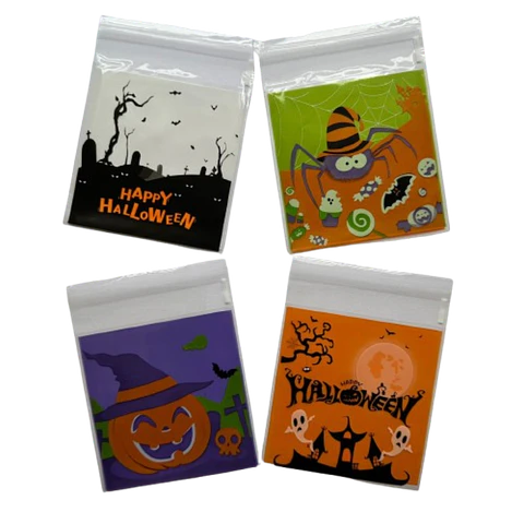 Bolsas Halloween B Celofan Autoadhesivas 100un 10x10+2cm