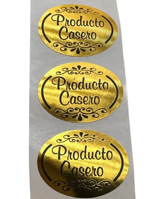 Sticker Producto Casero Dorado 100un 38mm