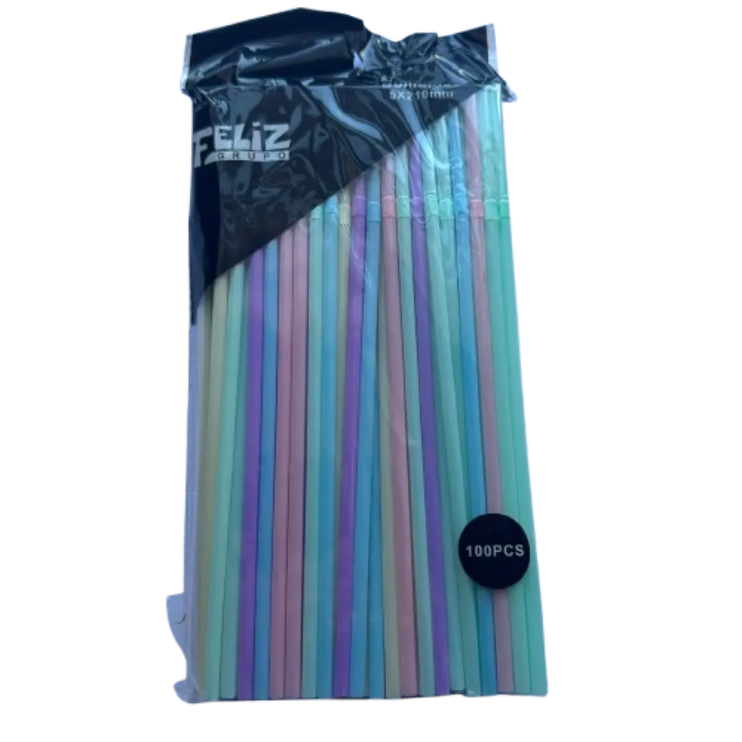 Bombilla Multicolor Pastel Plastico 100un 2,5x16cm 1
