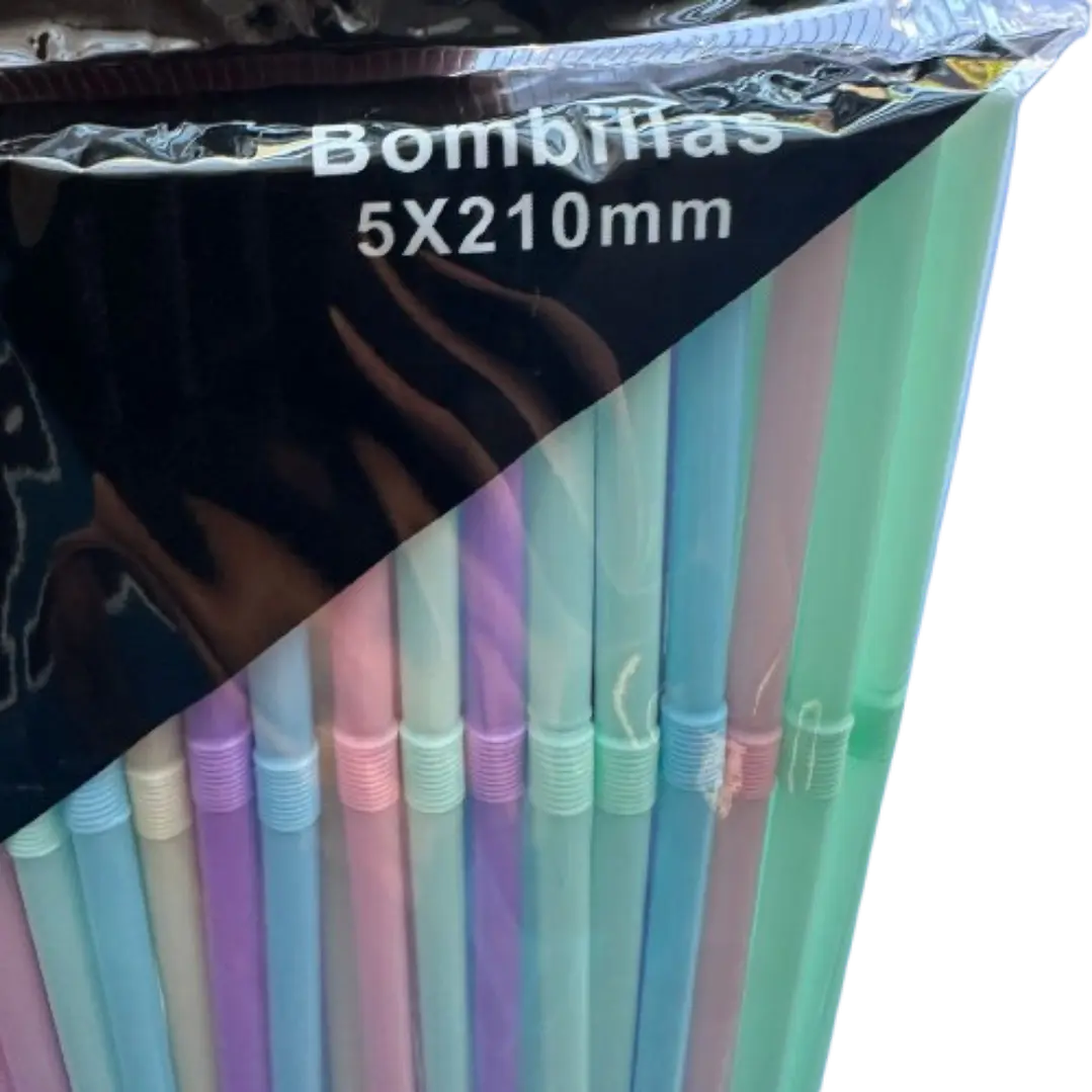 Bombilla Multicolor Pastel Plastico 100un 2,5x16cm 2