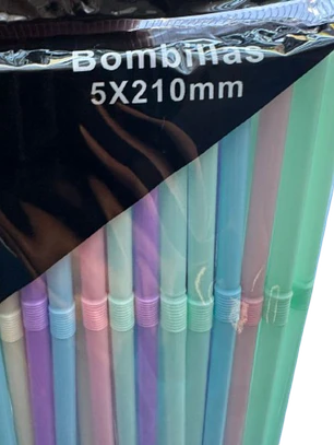 Bombilla Multicolor Pastel Plastico 100un 2,5x16cm