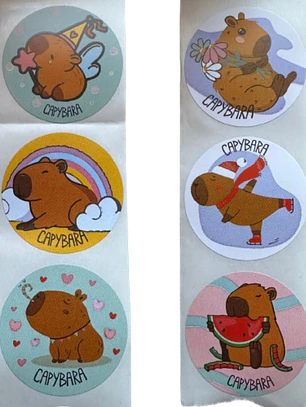 Sticker Capibara 6 Diseños 100un 38mm