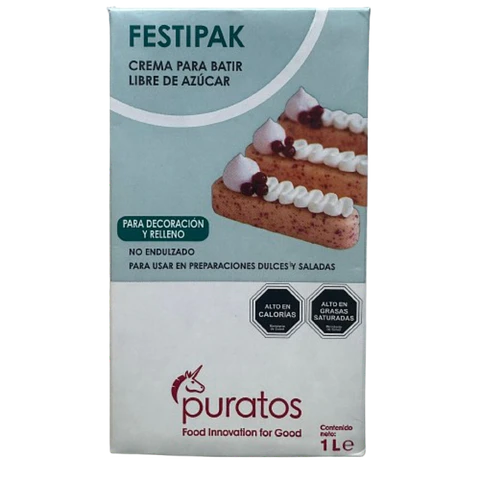Crema Vegetal Para Batir Sin Azucar Festipak Puratos 1L