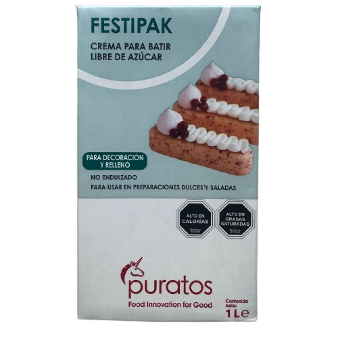 Crema Vegetal Para Batir Sin Azucar Festipak Puratos 1L 1