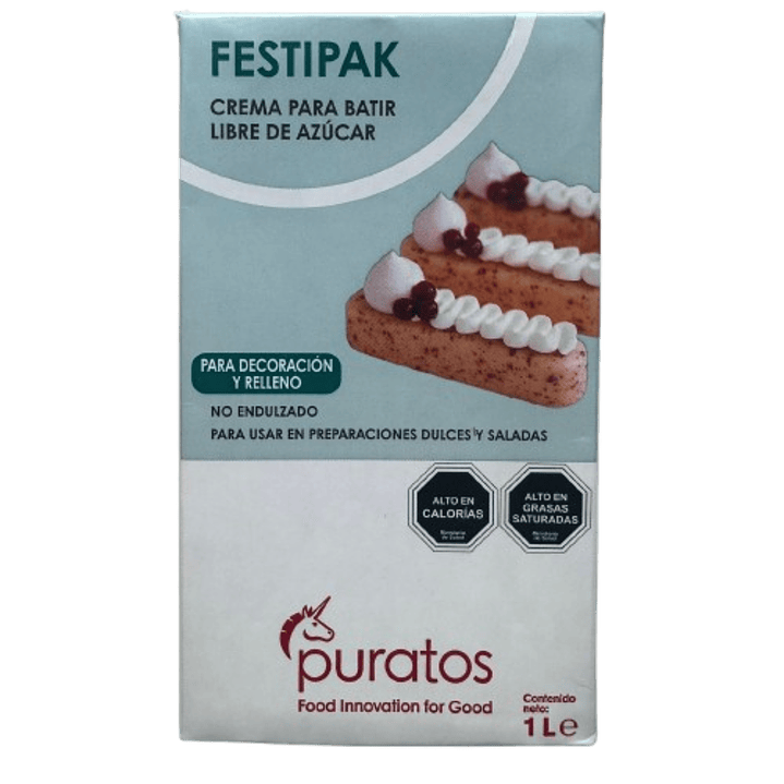 Crema Vegetal Para Batir Sin Azucar Festipak Puratos 1L 1