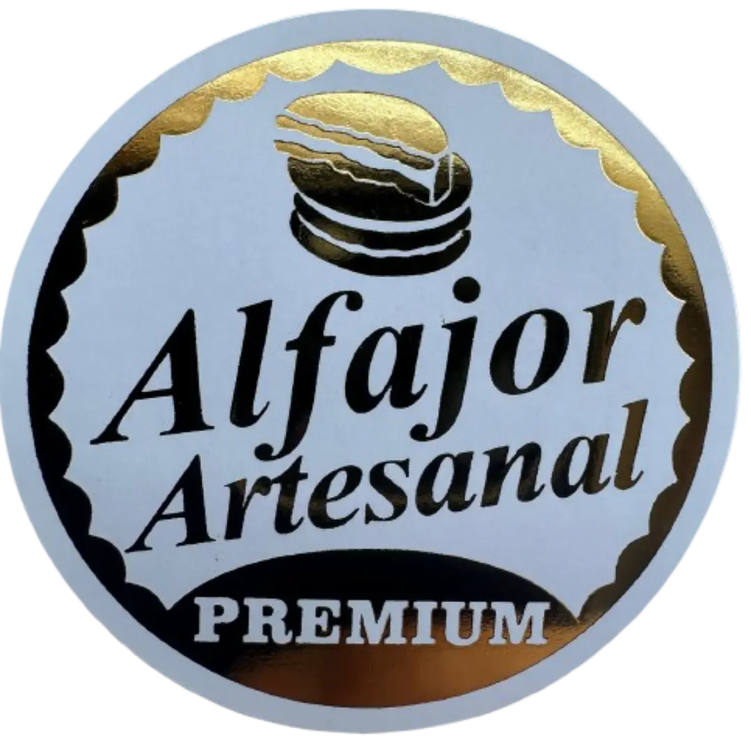 Sticker Alfajor Blanco Dorado 100un 38mm 1