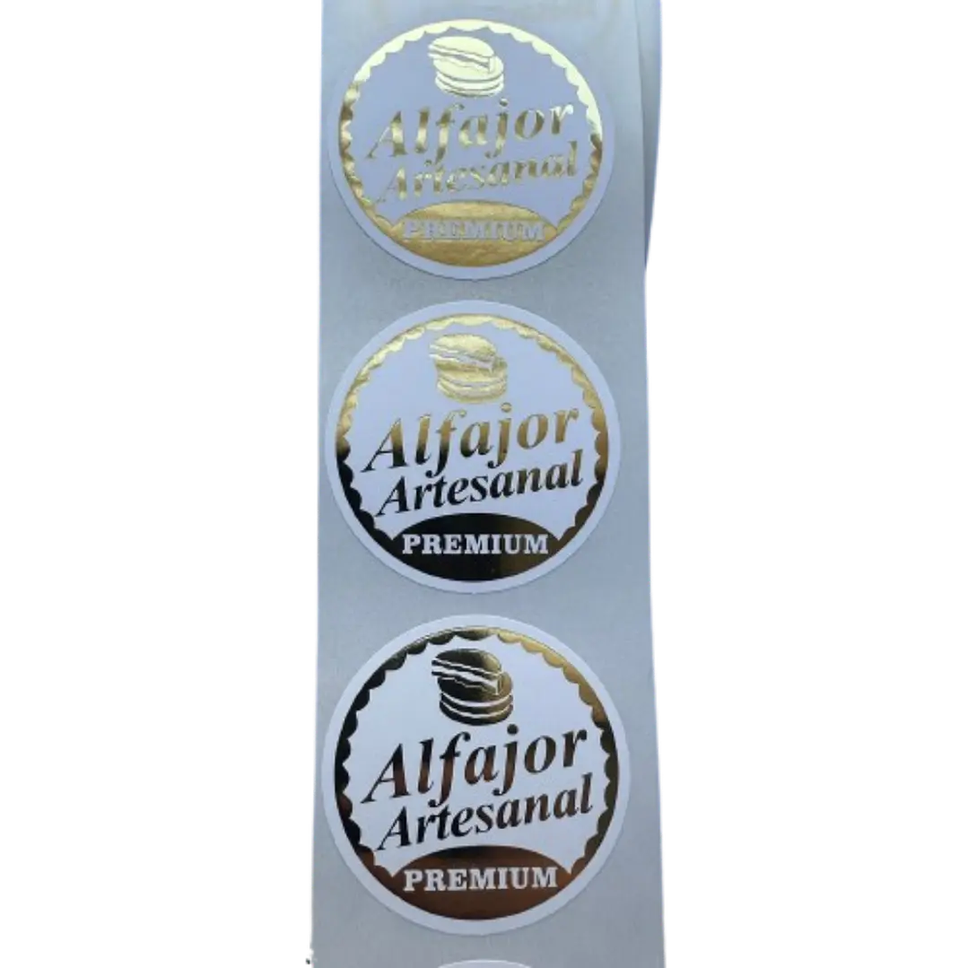 Sticker Alfajor Blanco Dorado 100un 38mm 2