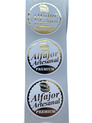 Sticker Alfajor Blanco Dorado 100un 38mm
