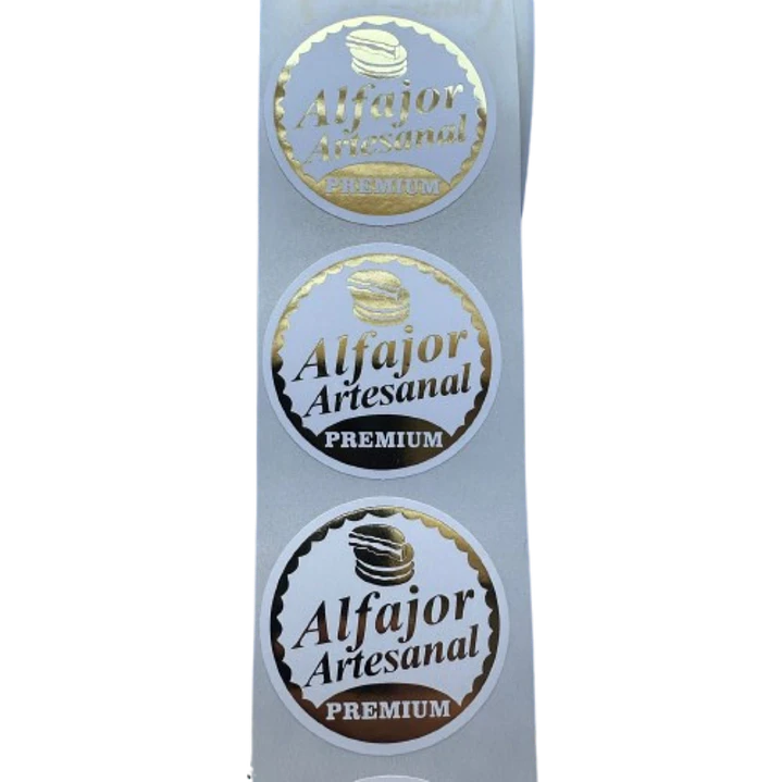 Sticker Alfajor Blanco Dorado 100un 38mm 2