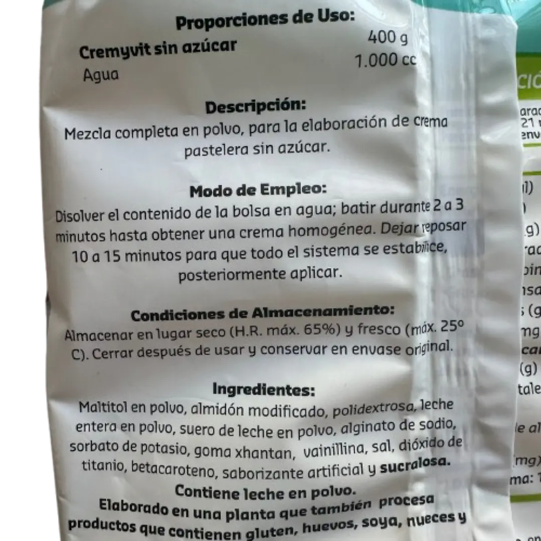 Crema Pastelera Cremyvit Sin Azucar En Polvo Puratos 400g 2
