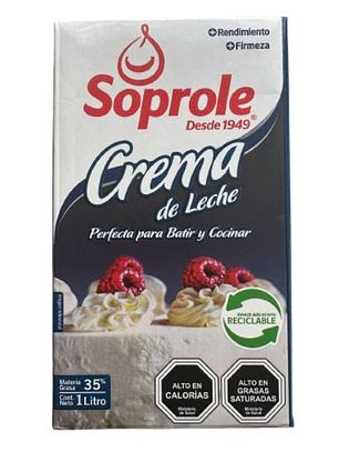 Crema De Leche Para Batir O Cocinar Soprole 1L
