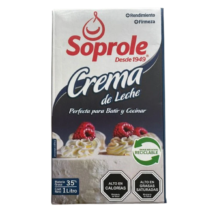 Crema De Leche Para Batir O Cocinar Soprole 1L 1