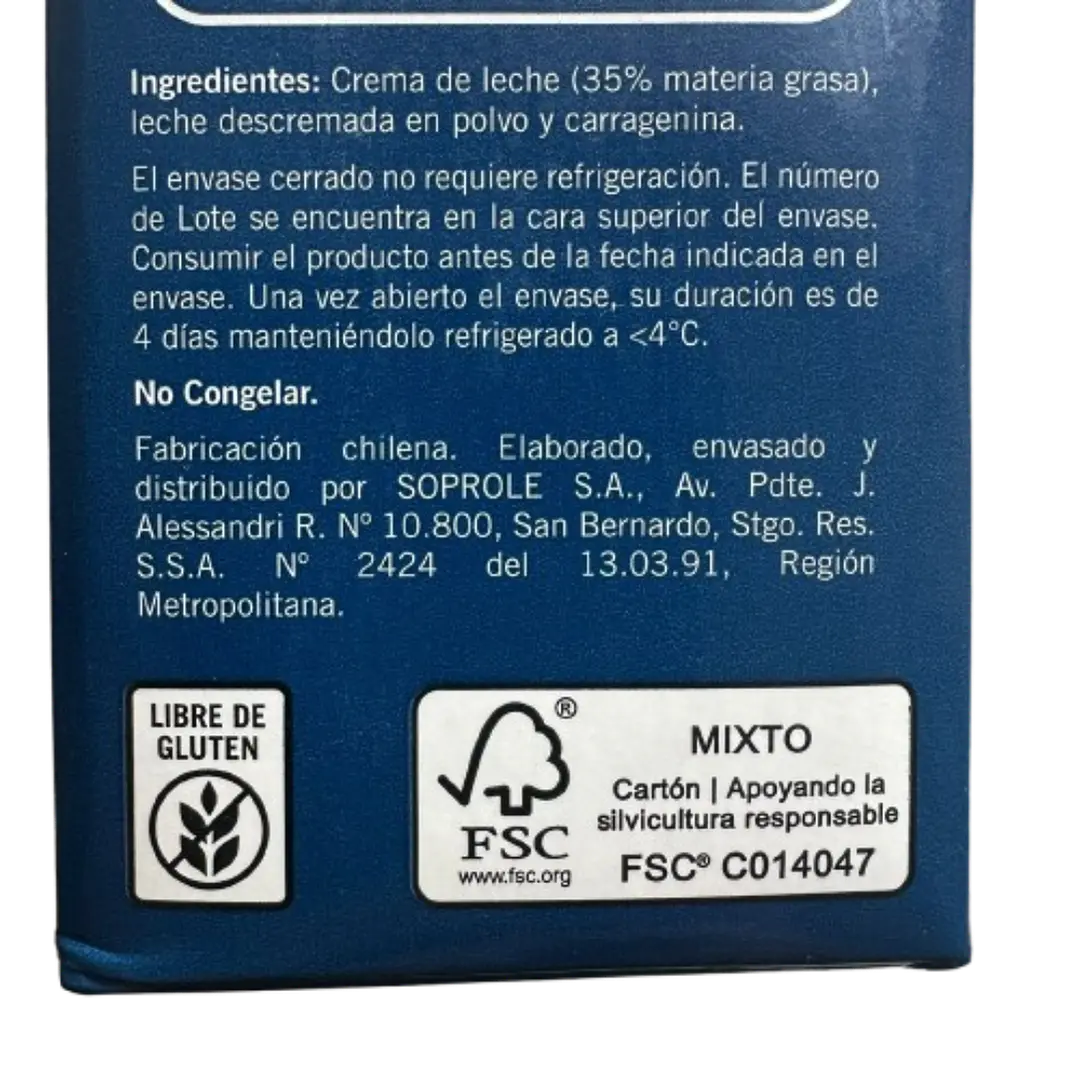 Crema De Leche Para Batir O Cocinar Soprole 1L 2
