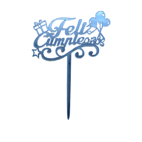 Topper Feliz Cumpleaños 3 Plateado