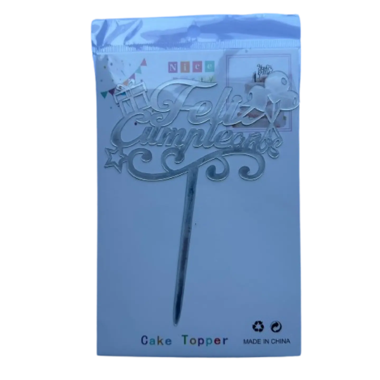 Topper Feliz Cumpleaños 3 Plateado 2
