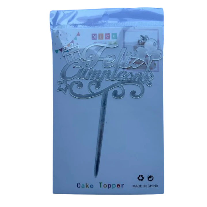 Topper Feliz Cumpleaños 3 Plateado 2