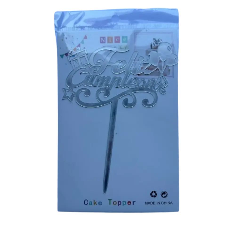 Topper Feliz Cumpleaños 3 Plateado 2