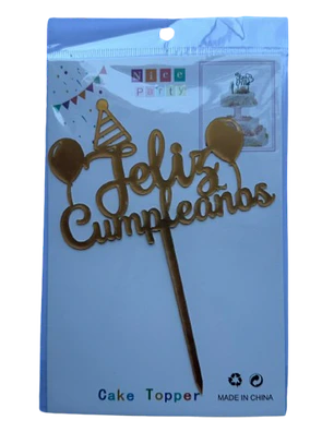 Topper Feliz Cumpleaños 4 Dorado