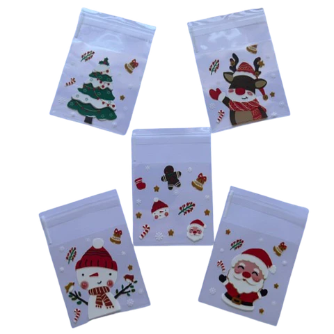 Bolsas Navidad A Celofan Autoadhesivas 100un 7x7+2cm