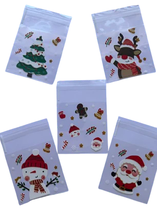 Bolsas Navidad A Celofan Autoadhesivas 100un 7x7+2cm