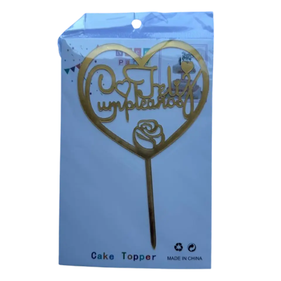 Topper Feliz Cumpleaños 5 Dorado 2