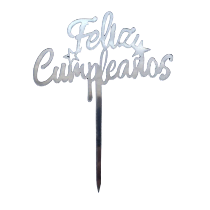 Topper Feliz Cumpleaños 6 Plateado 1