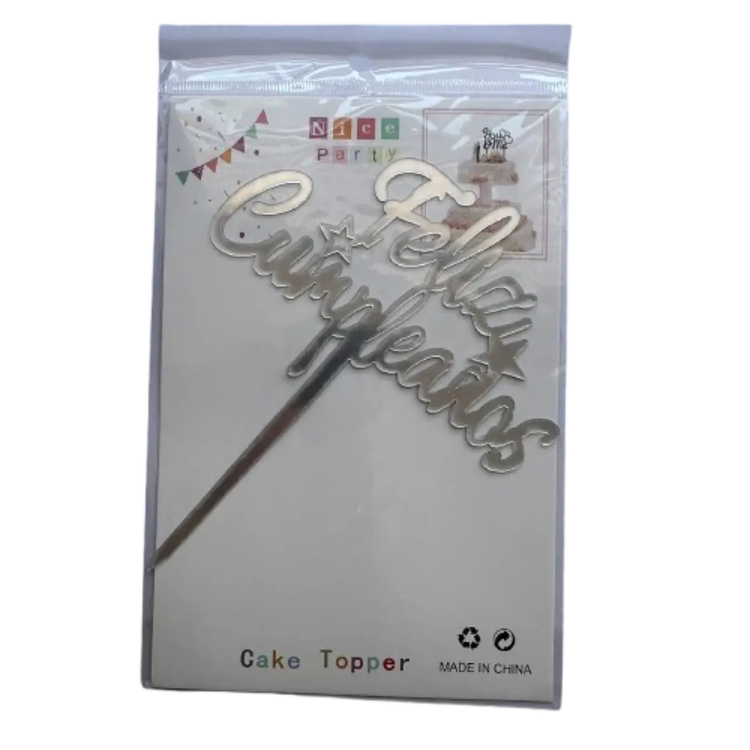 Topper Feliz Cumpleaños 6 Plateado 2