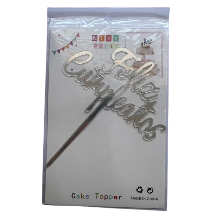 Topper Feliz Cumpleaños 6 Plateado 2