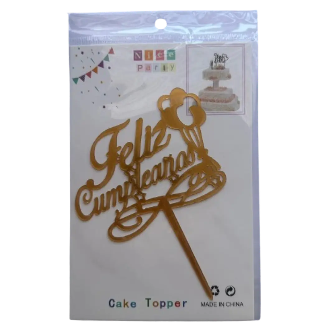 Topper Feliz Cumpleaños 7 Dorado 2